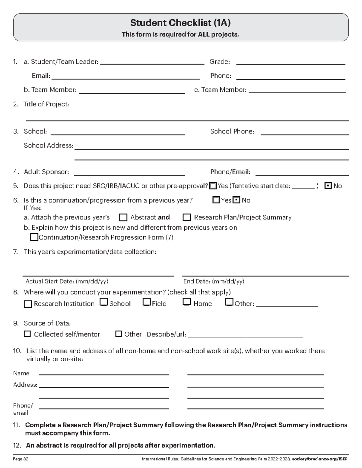 1A Student Checklist for Science & Engineering Fair Projects - Studocu