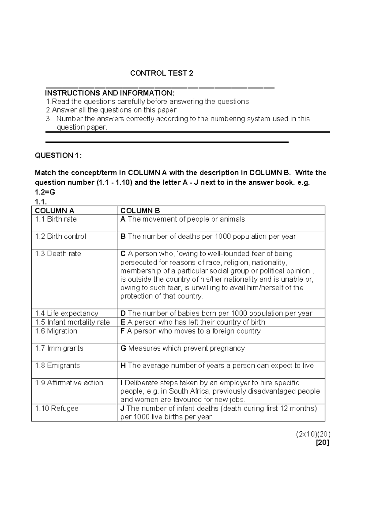 Grade 10 Geography SBA Test 2 Instructions and Questions - Studocu