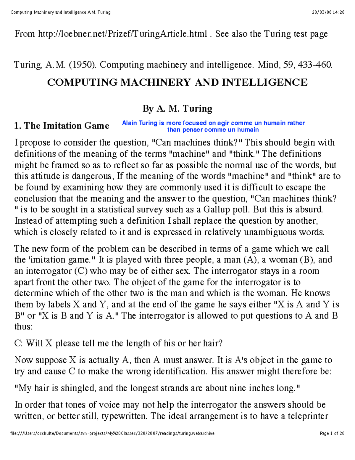 Turing-1950: Exploring the Imitation Game Model in AI and Machines ...