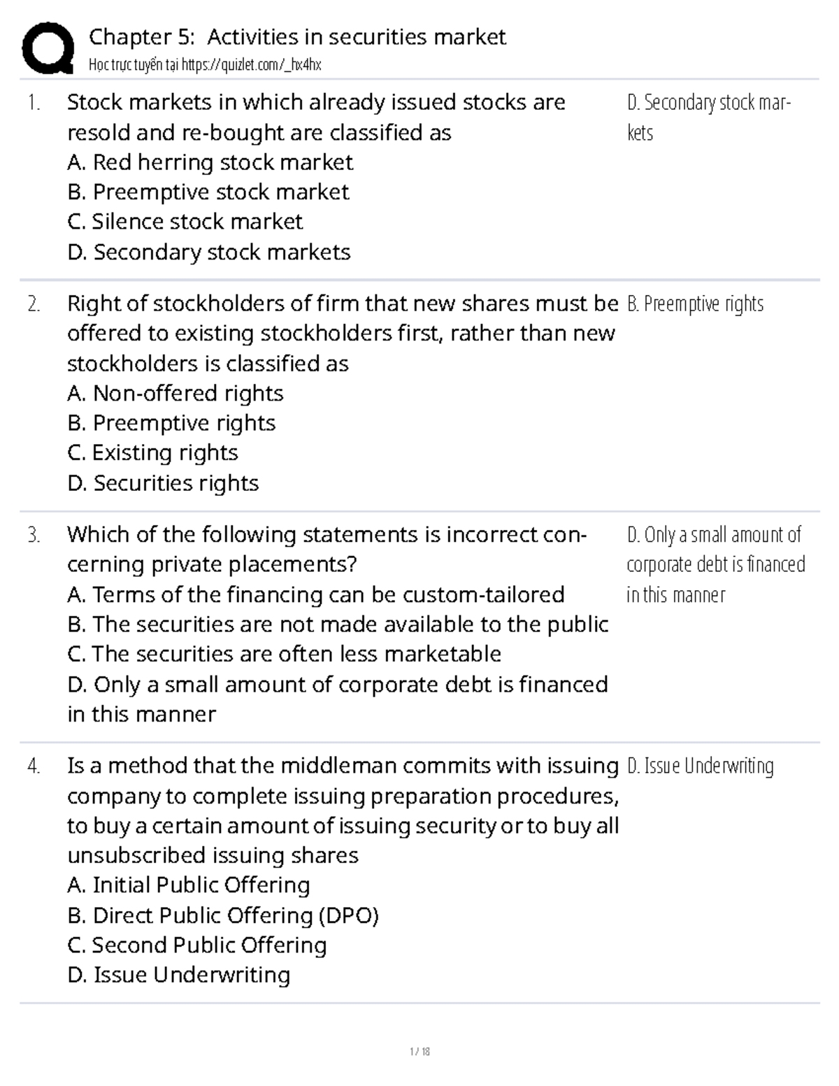 Chapter 5: Activities in Securities Market (5tttc) - Studocu