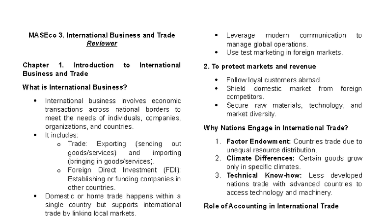 MASEco 3. International Business and Trade Reviewer: Key Concepts and ...