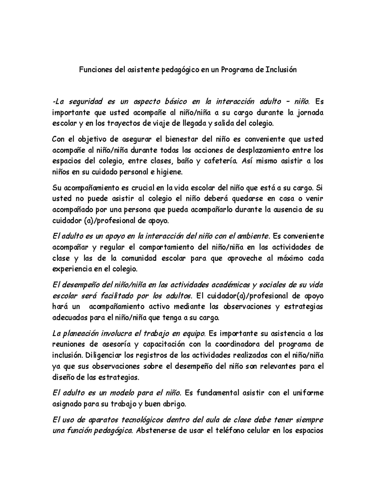 Funciones del asistente pedagógico en un programa de inclusión ...