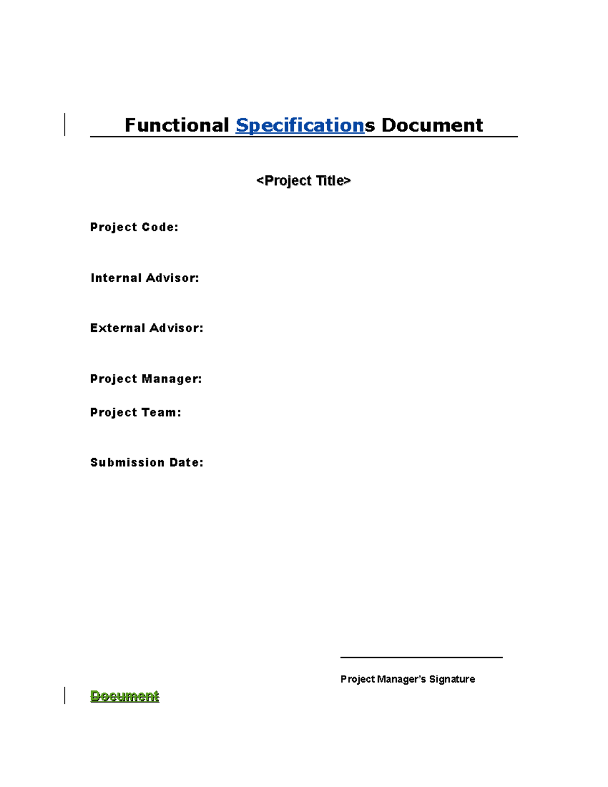 Functional Specification Document Template for Project Management - Studocu