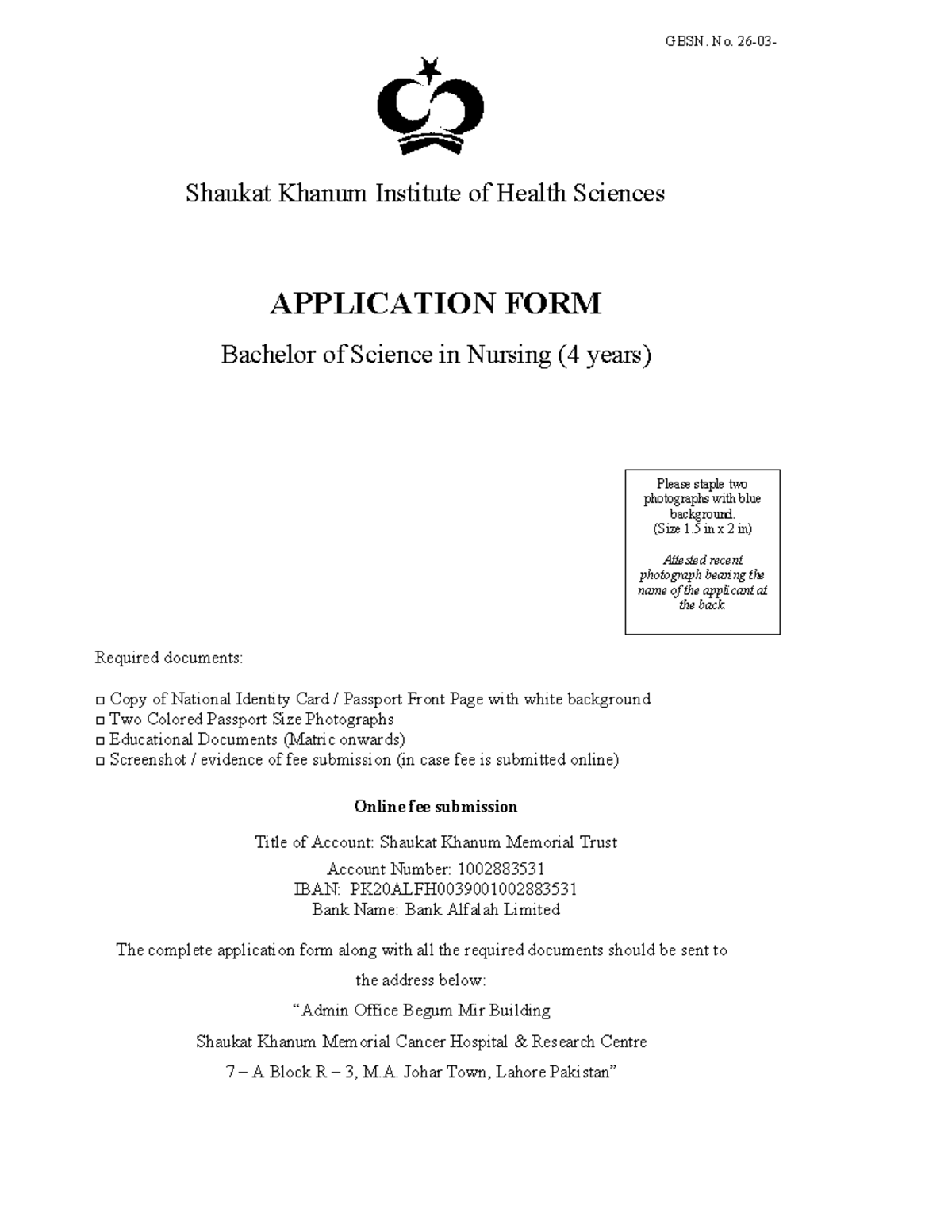 GBSN Application Form for Bachelor of Science in Nursing (4 Years ...