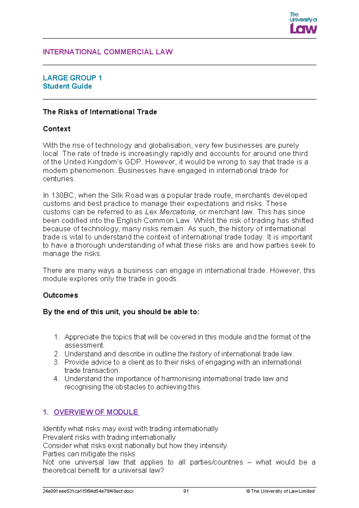 LLB ICL LG1 Student Guide: Understanding Risks in International Trade ...