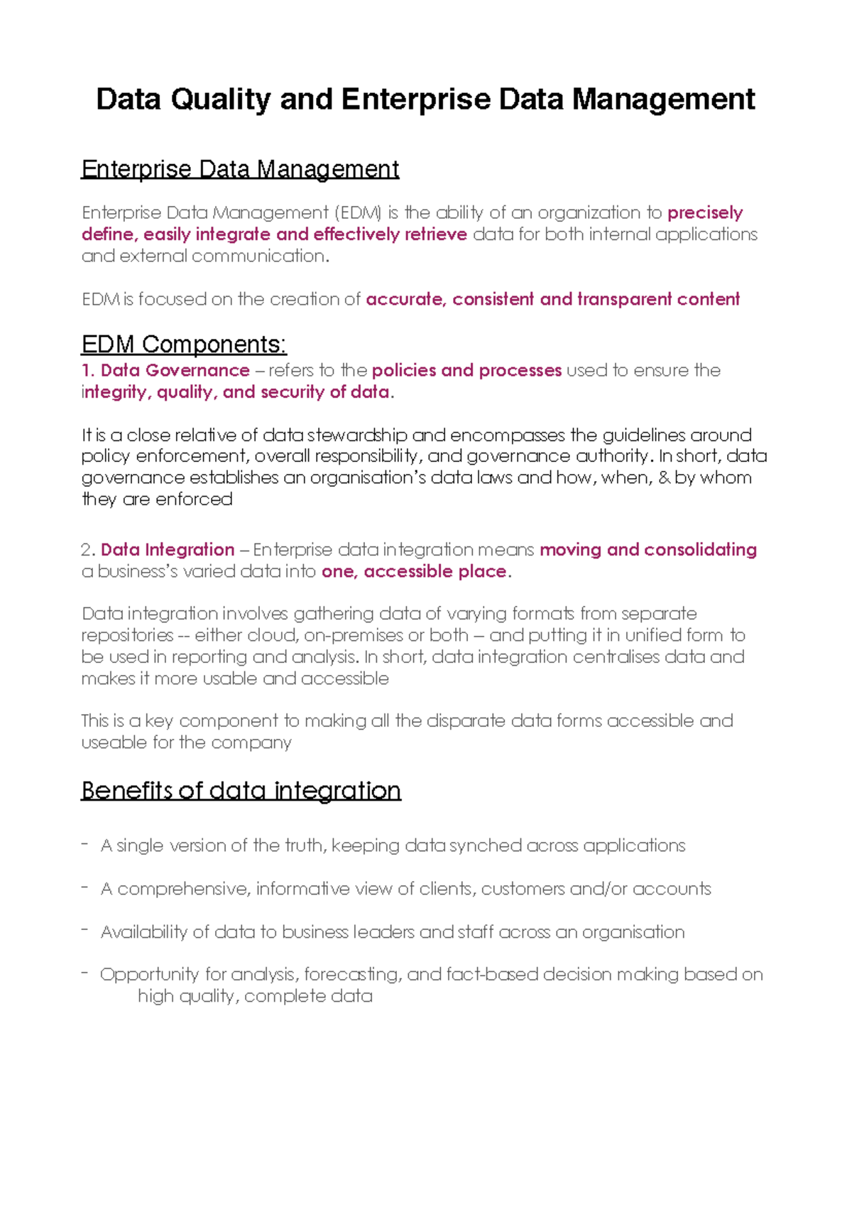 EDM Strategies: Data Quality & Management Frameworks Explained - Studocu