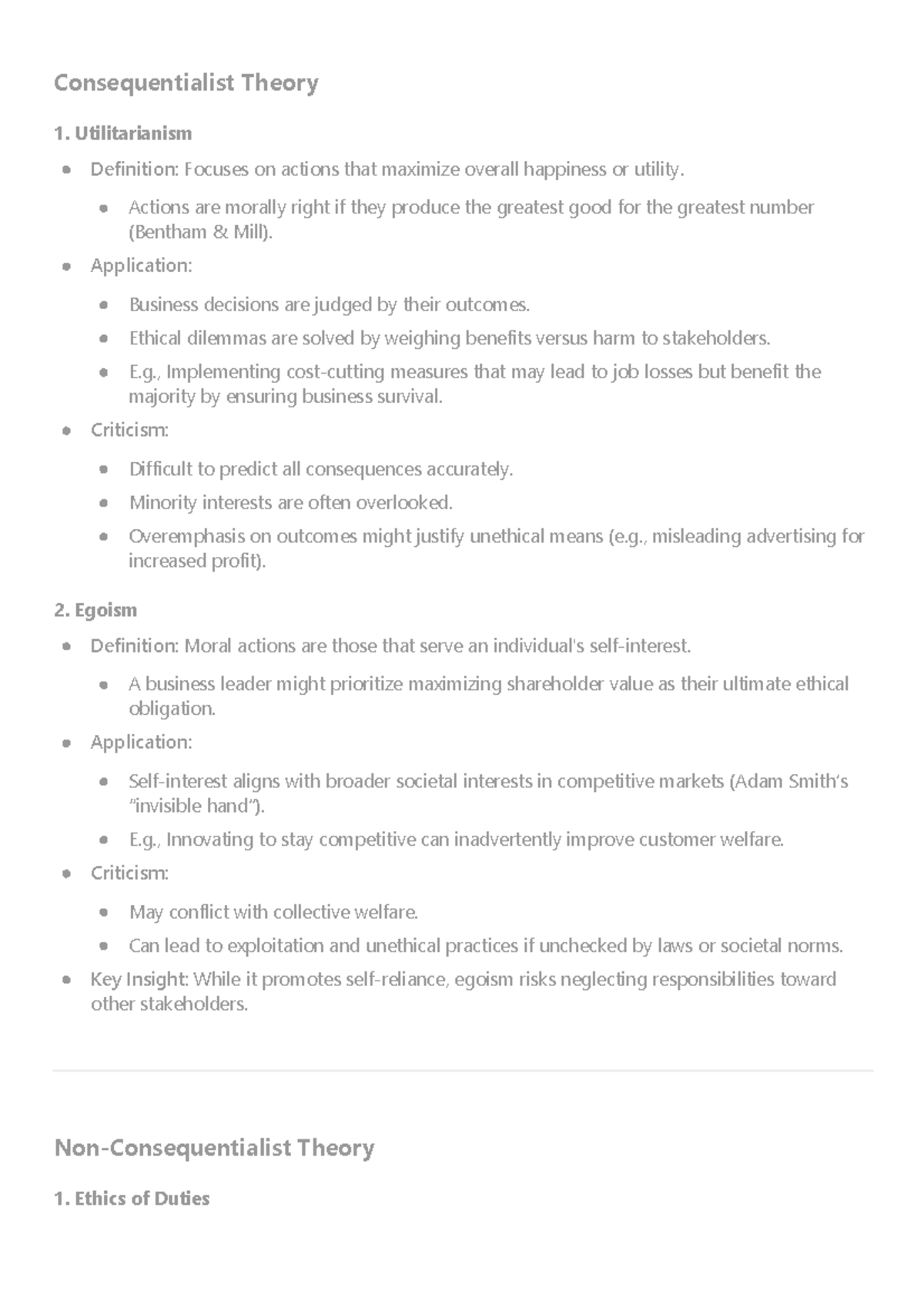 Business Ethics: Normative Theories Summary for BUS 101 Final Exam ...