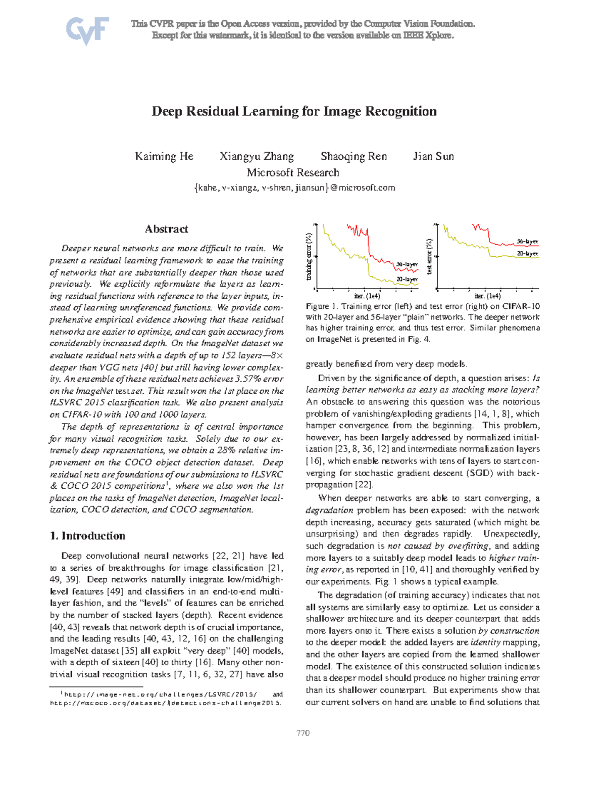Deep Residual Learning for Image Recognition (CS 101 - Test) - Studocu