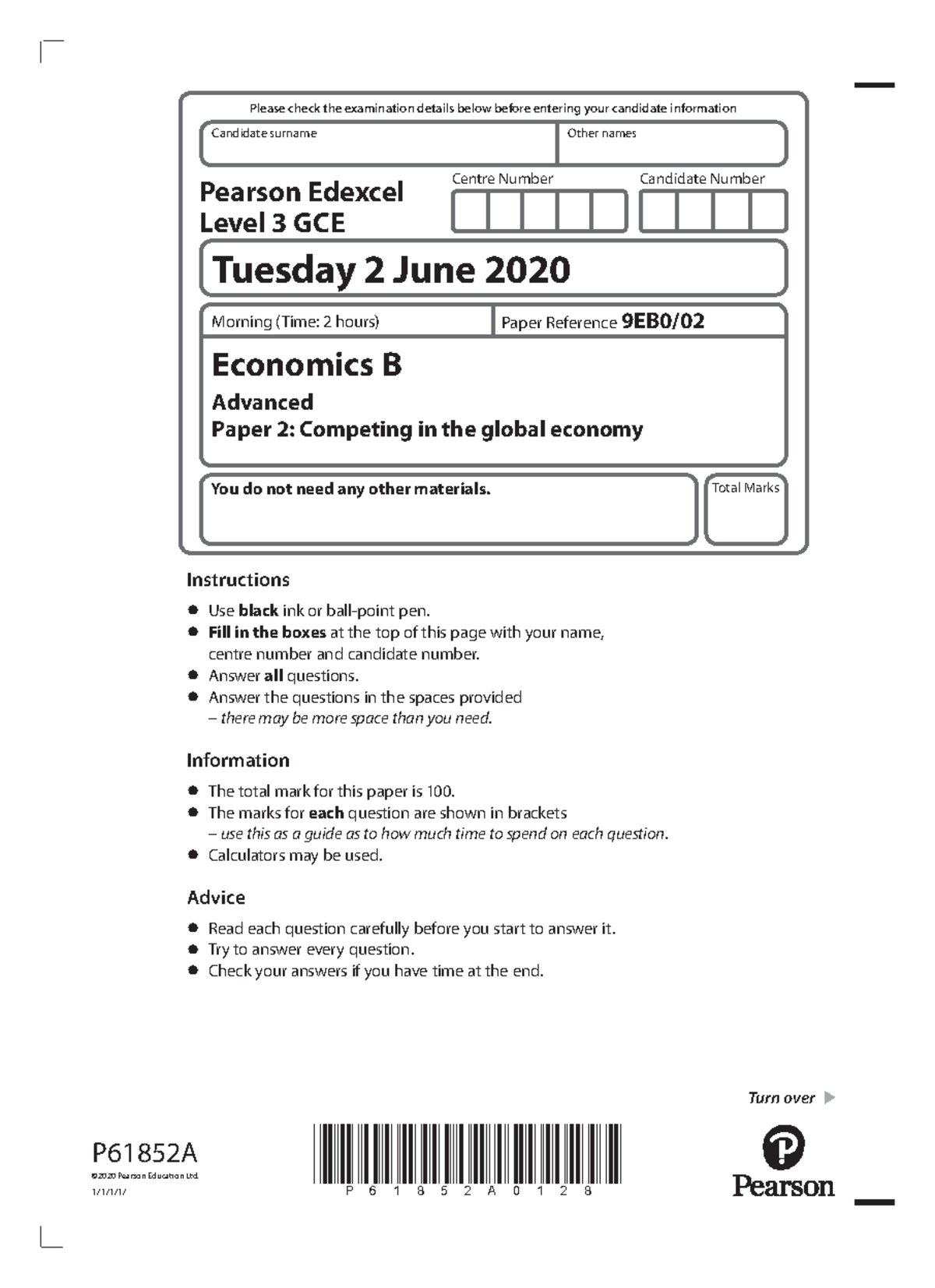 June 2020 Edexcel A-level Economics Paper 2: Competing in Global ...