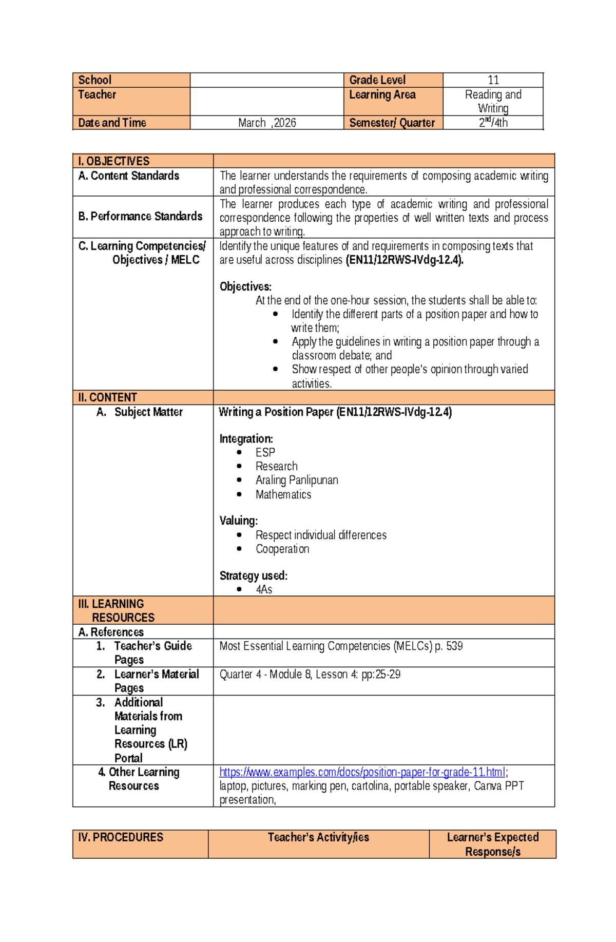 Position Paper Writing Guide for SHS Teacher 1 Applicants - Studocu