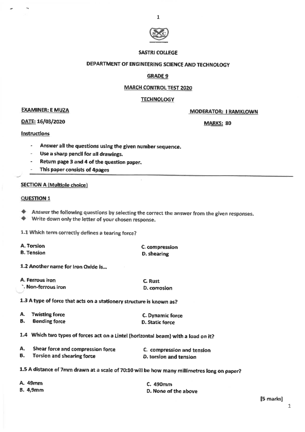 Technology PAT T1 2026: Grade 9 March Control Test Exam - Studocu