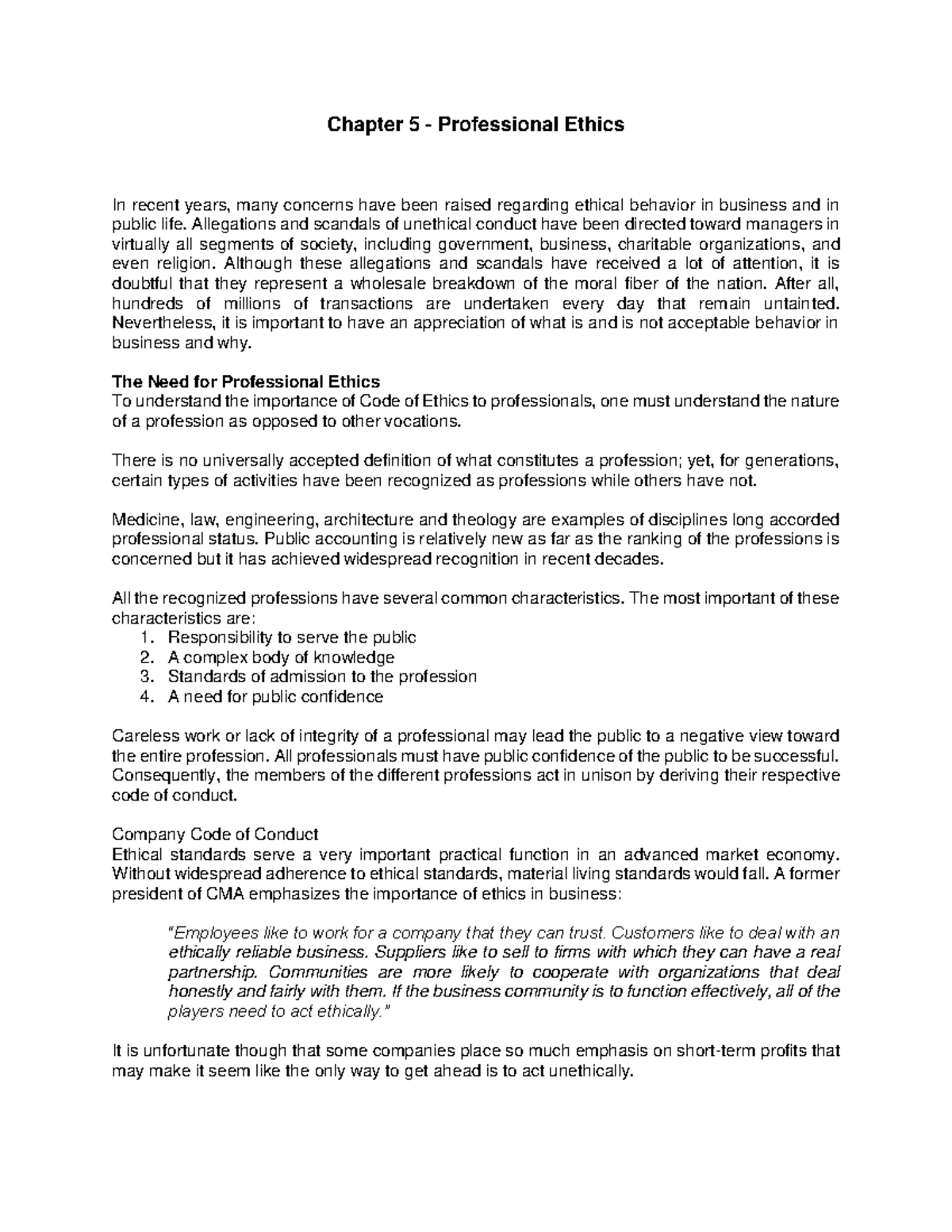 Chapter 5: Understanding Professional Ethics and Responsibility - Studocu