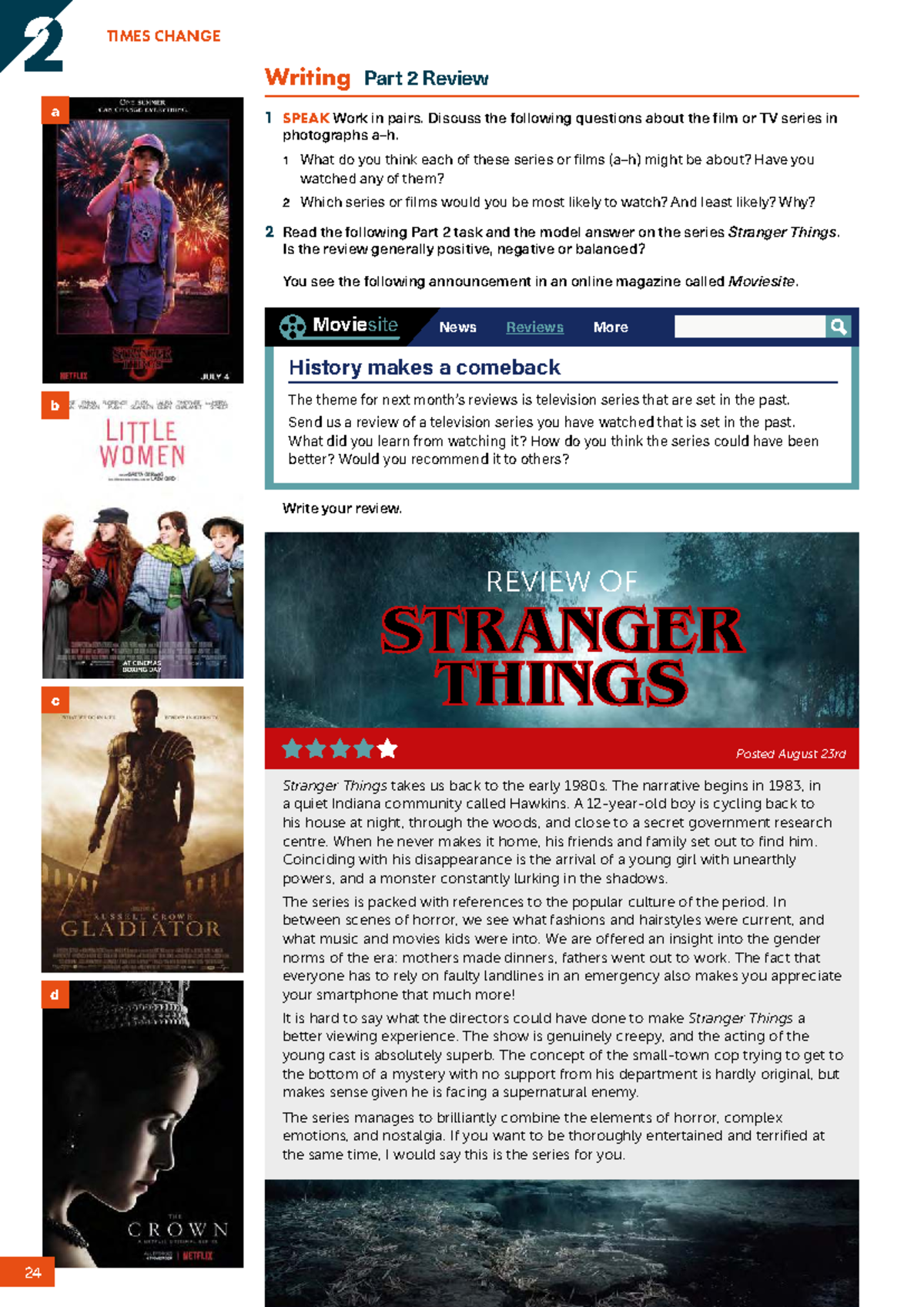 2 a TIMES CHANGE: Film Review of Stranger Things - Writing Part 2 - Studocu
