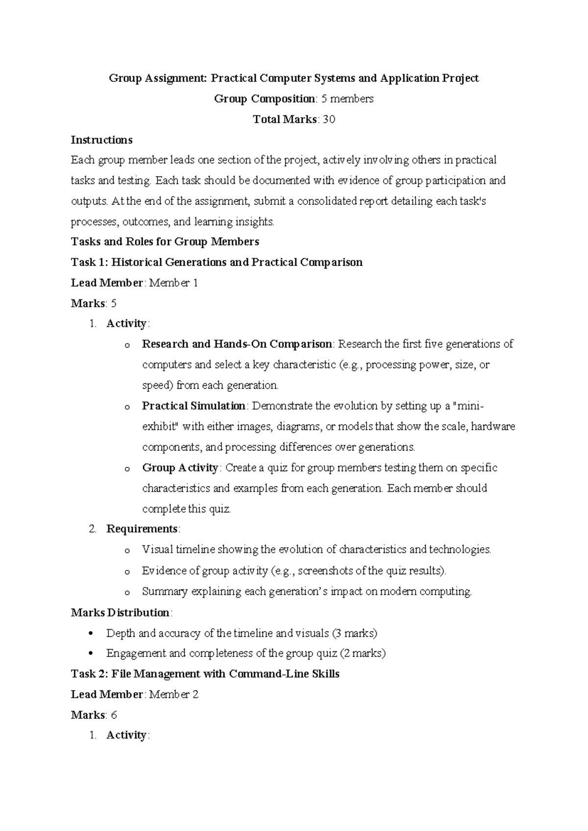 Group Assignment - Each task should be documented with evidence of ...