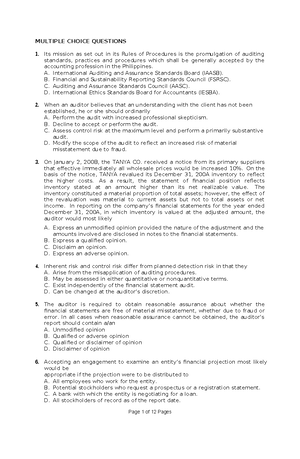 Auditing Theory I: Multiple Choice Questions for Check-Up Exam - Studocu