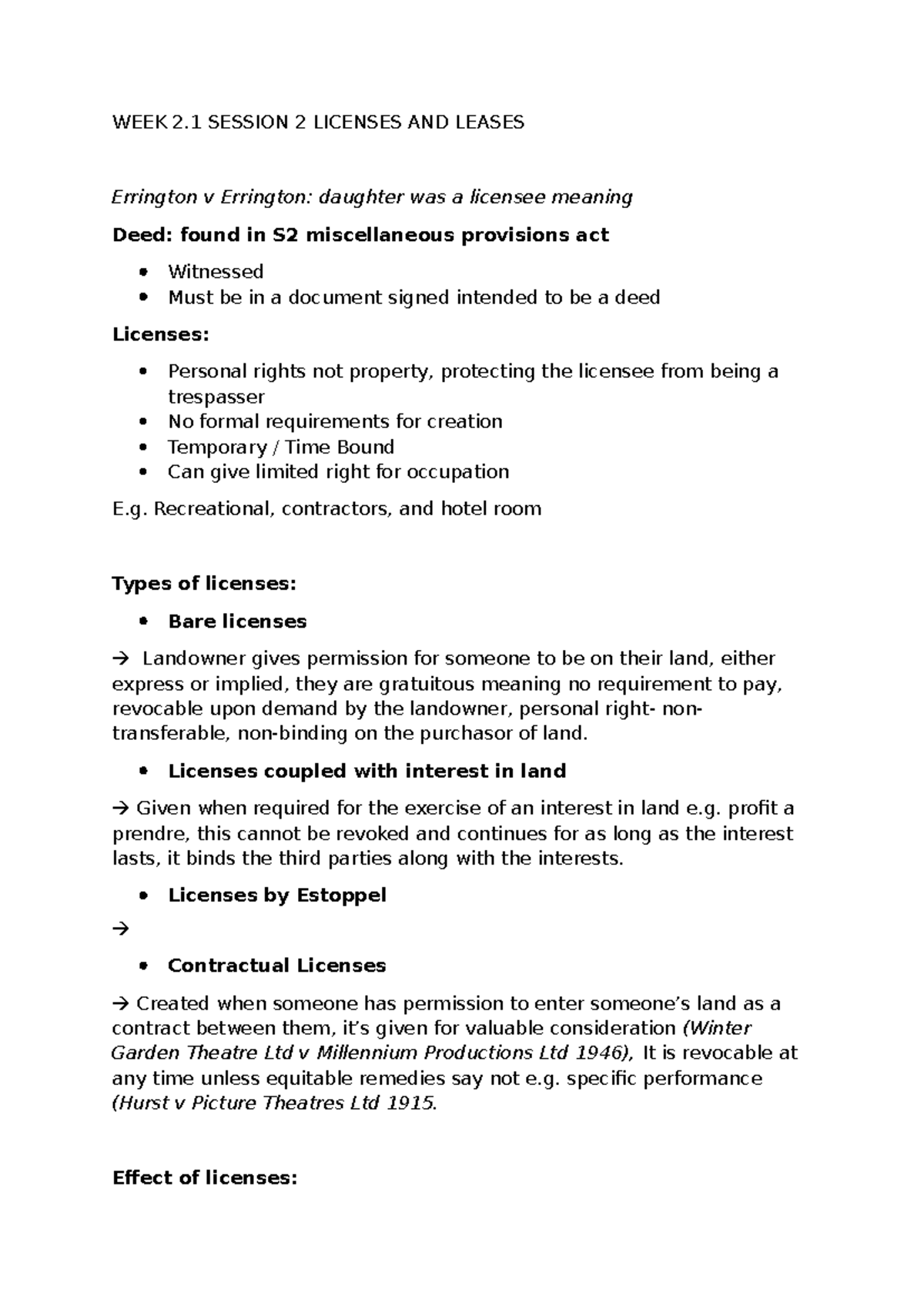 W2.1 Licenses and Leases: Key Concepts and Case Law Analysis - Studocu