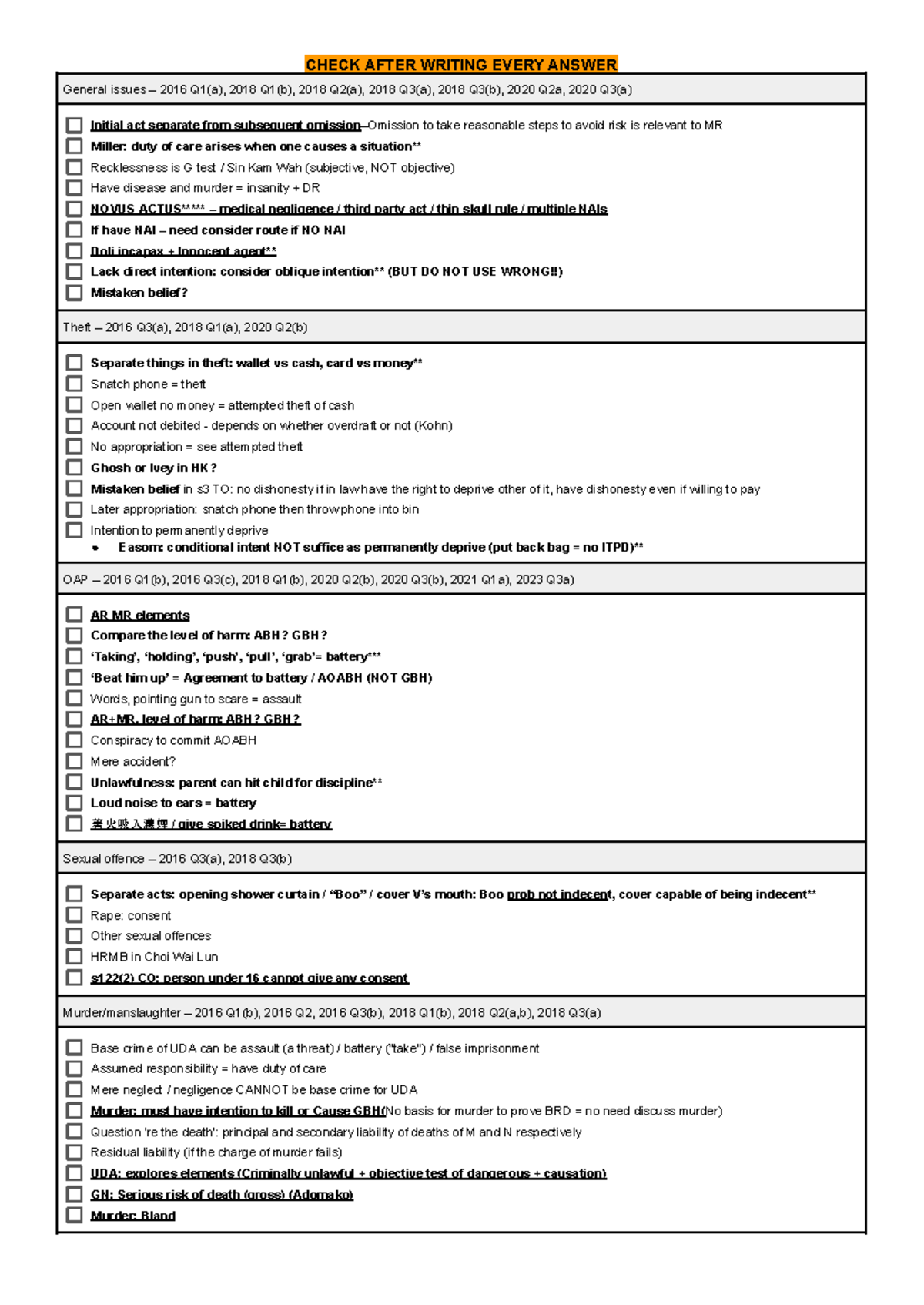 LLAW1014 Final Exam Notes: Key Criminal Law Concepts and Cases - Studocu