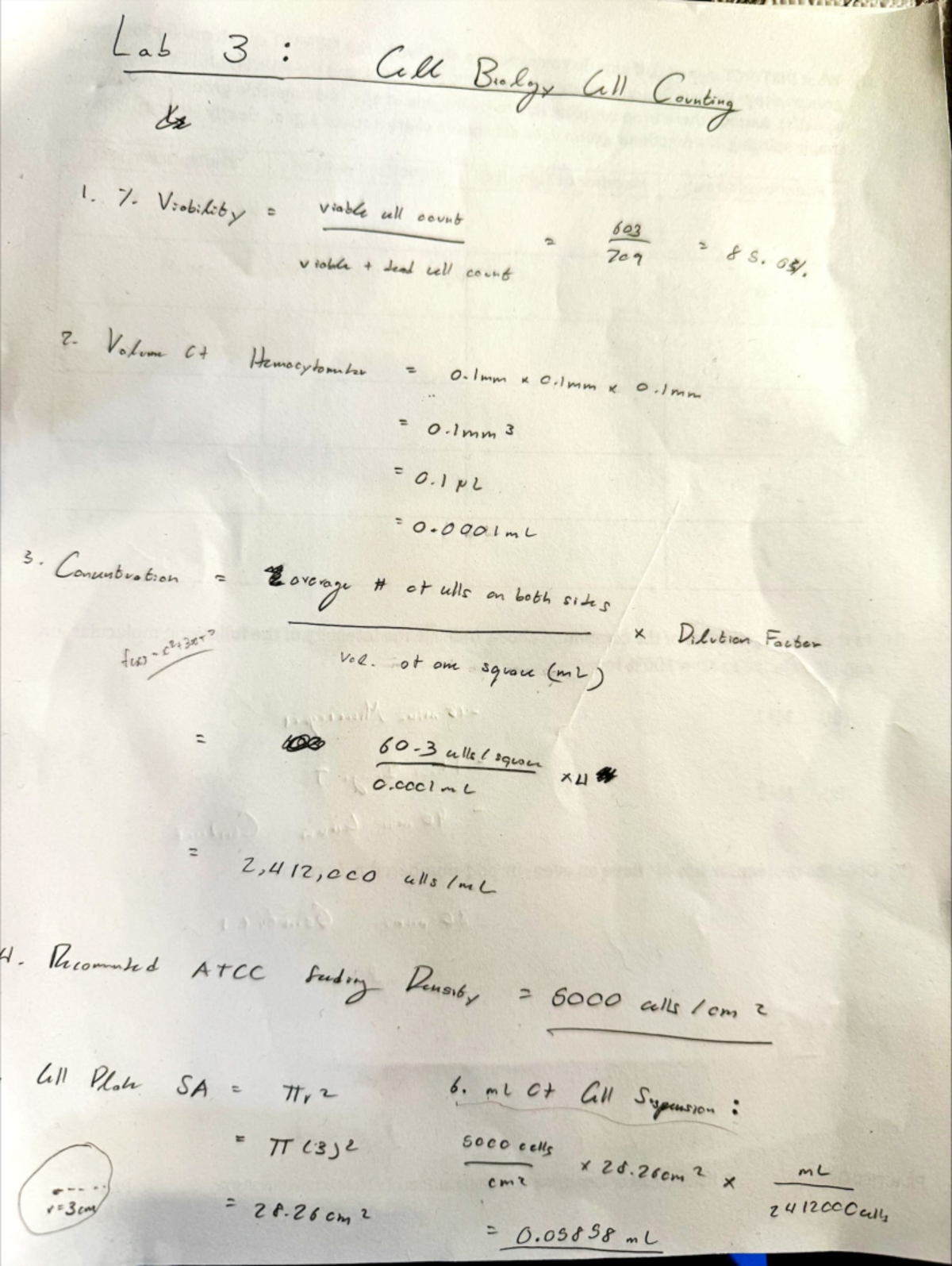 Lab .3 doc - Calculations - lifesci 2l03 - Lab 3 : X Cell Bolyy all ...