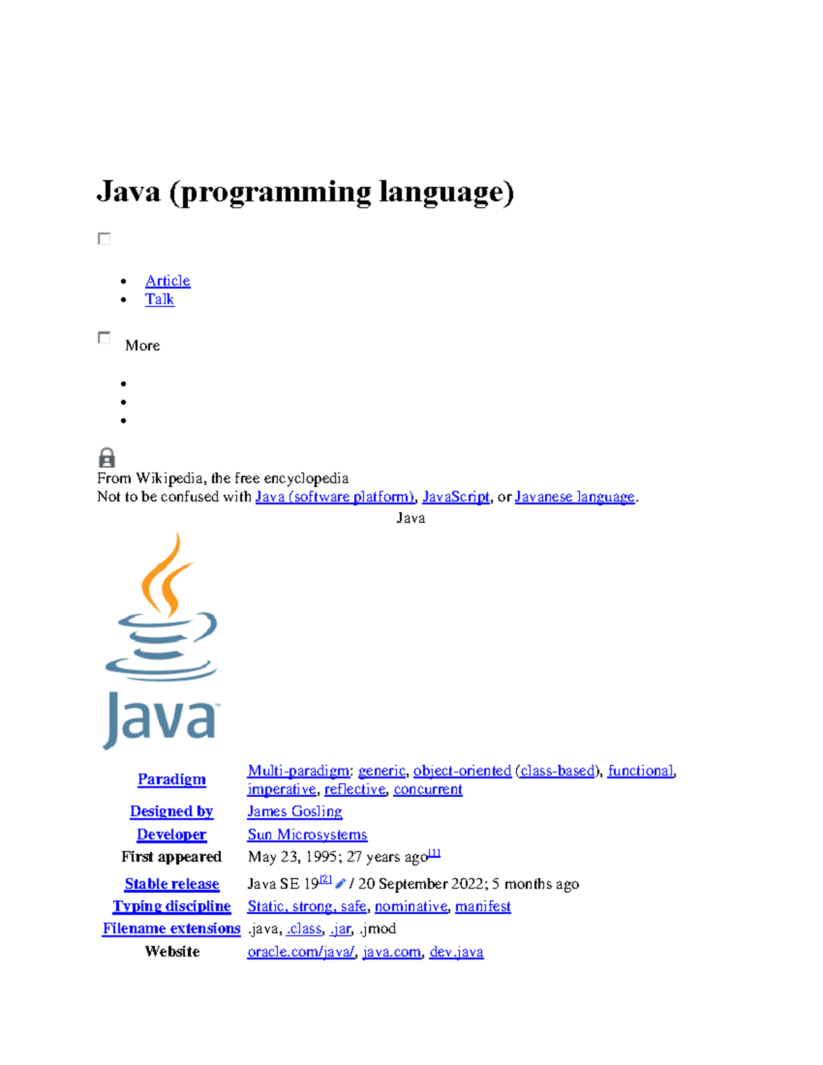 Java - Java - Java (programming language) • Article • Talk More ...