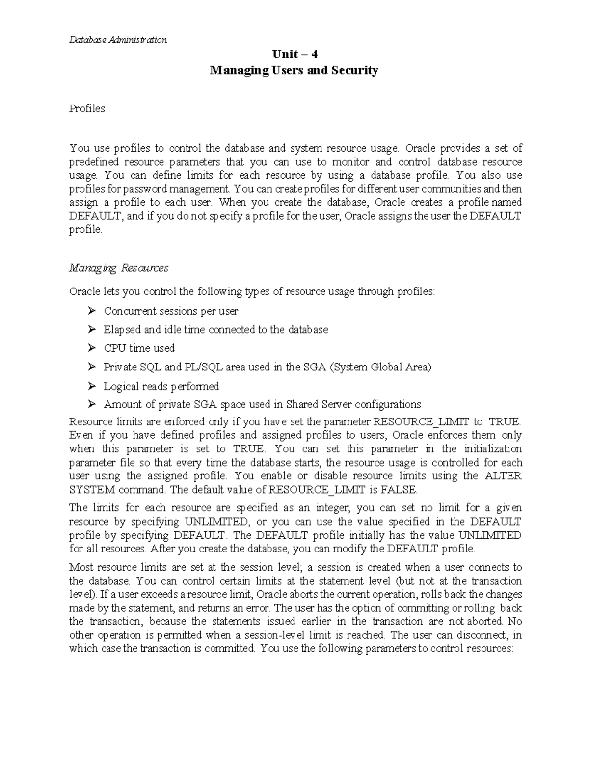 Unit 4: Managing User Roles and Privileges in Database Administration ...