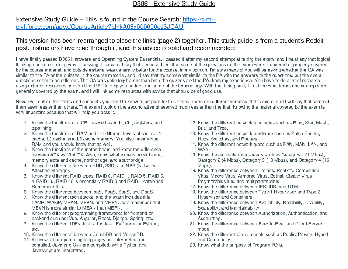 D386 Final Exam Comprehensive Study Guide and Preparation Tips - Studocu