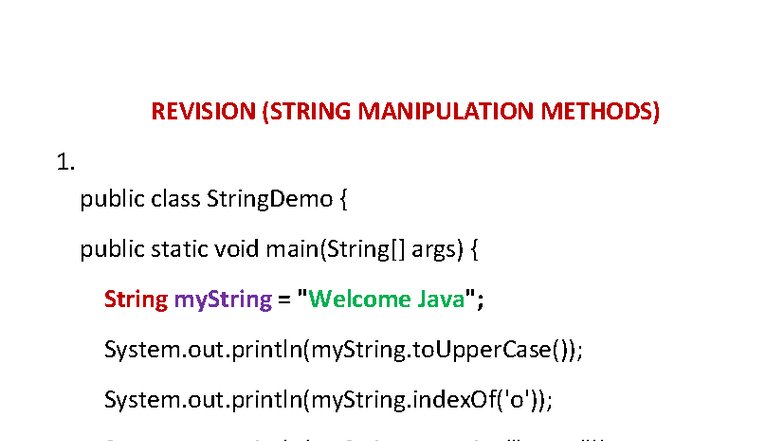 Java String Manipulation Methods - Revision Notes - Studocu