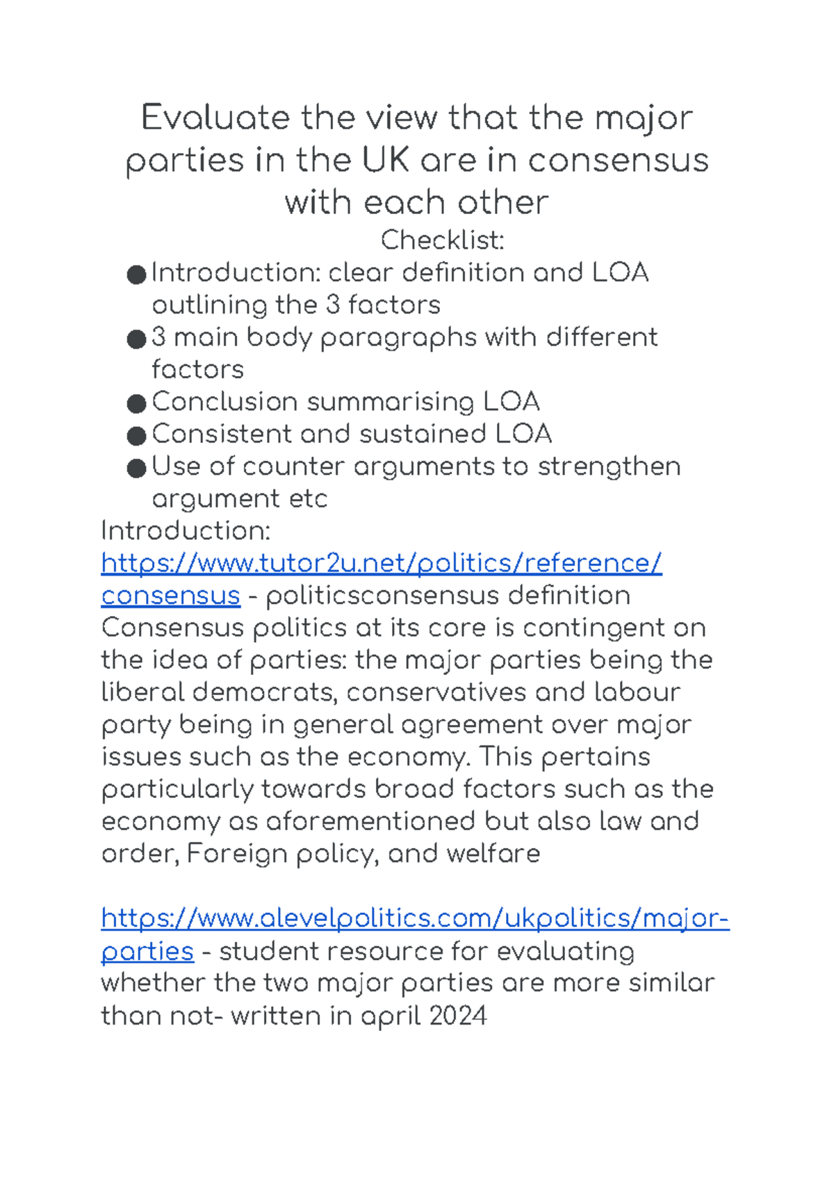 UK Political Consensus Evaluation: Major Parties' Agreement ...