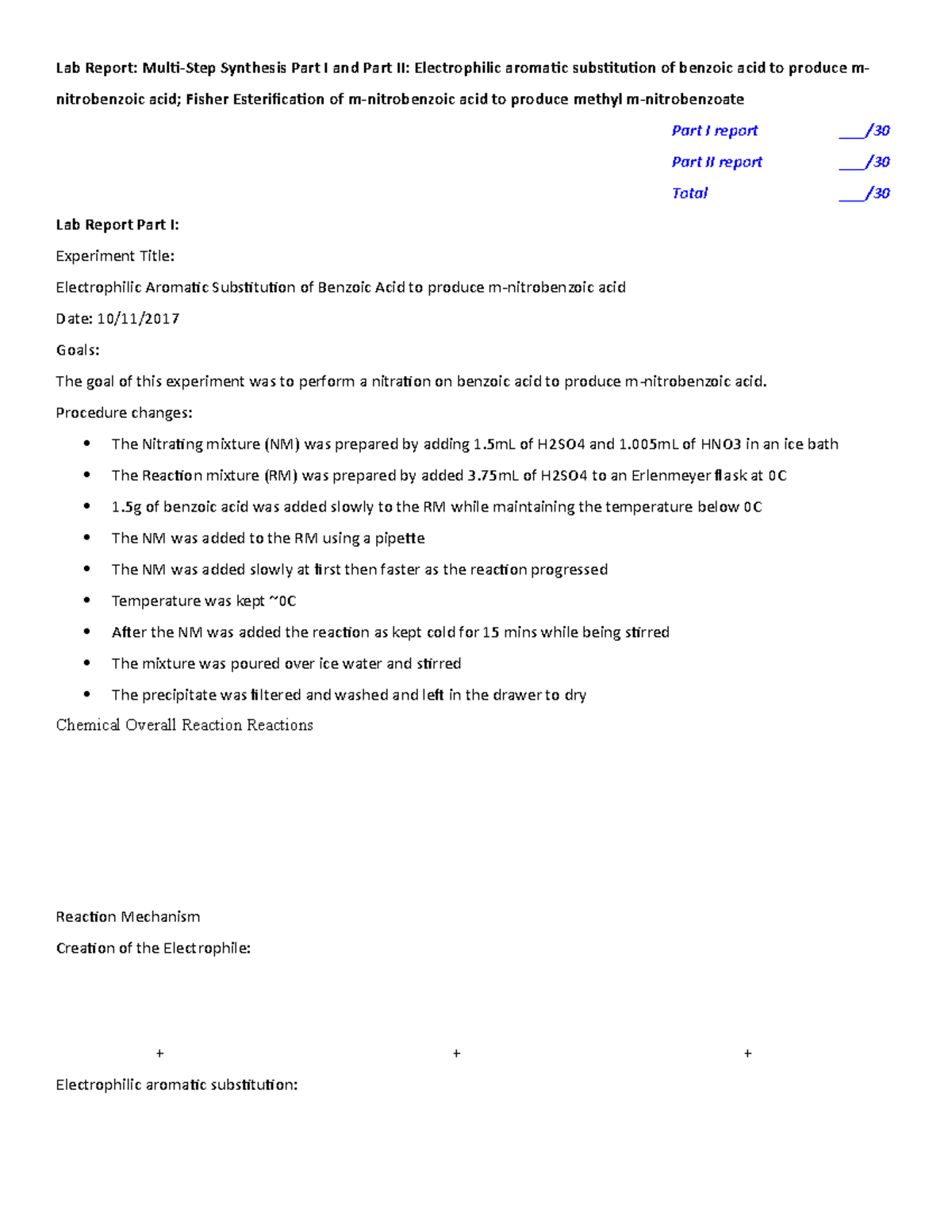 Lab Report for Organic Chemistry II: Multi-Step Synthesis Experiments ...