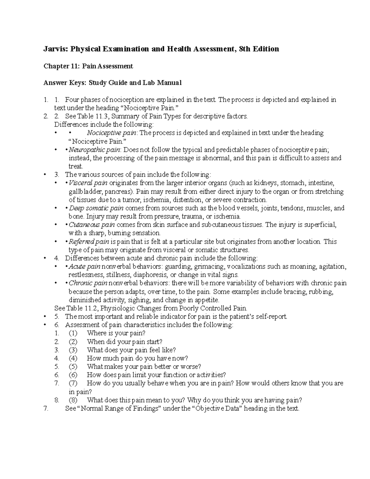 Chapter 11: Comprehensive Overview of Pain Assessment Techniques - Studocu