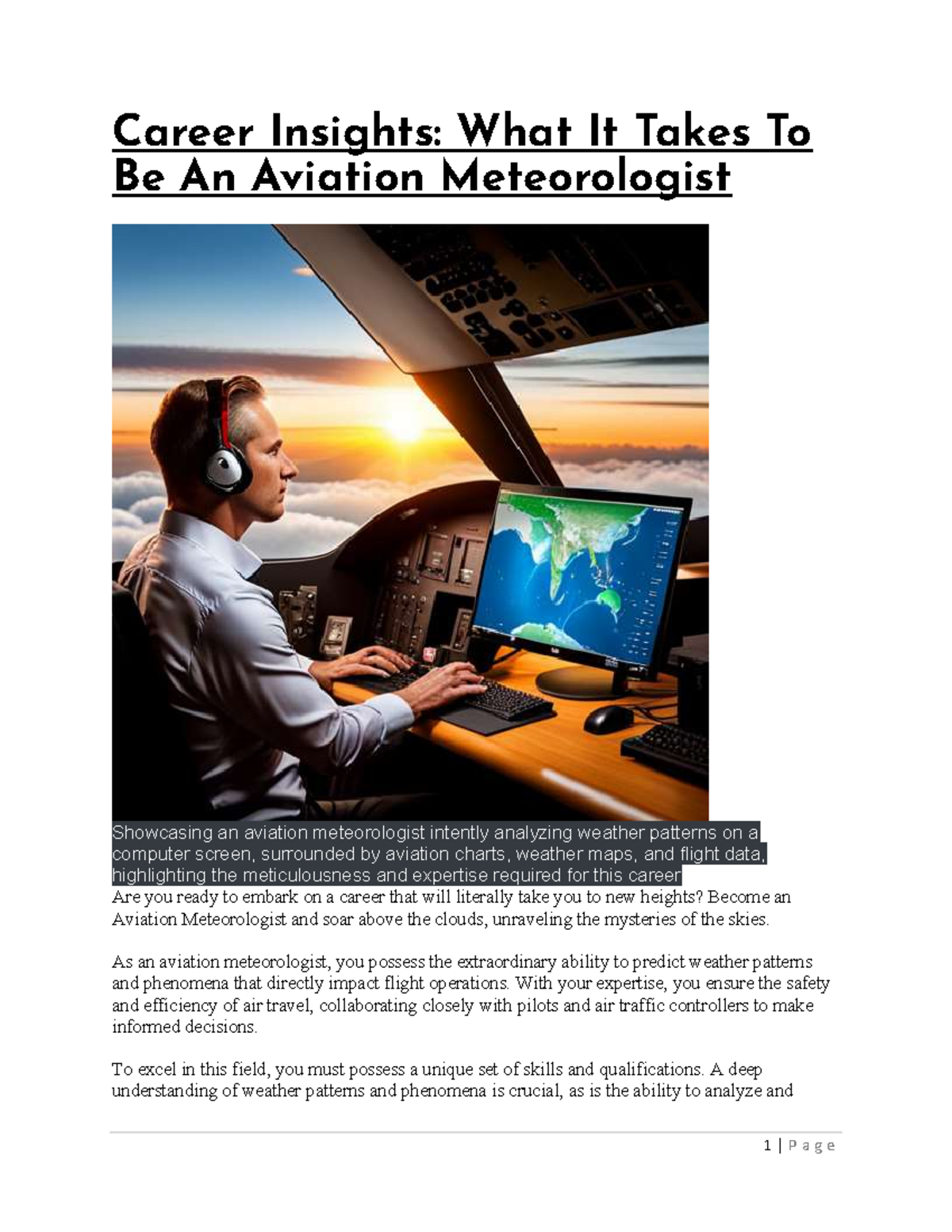 Aviation Meteorologist Career Insights: Skills & Opportunities - Studocu