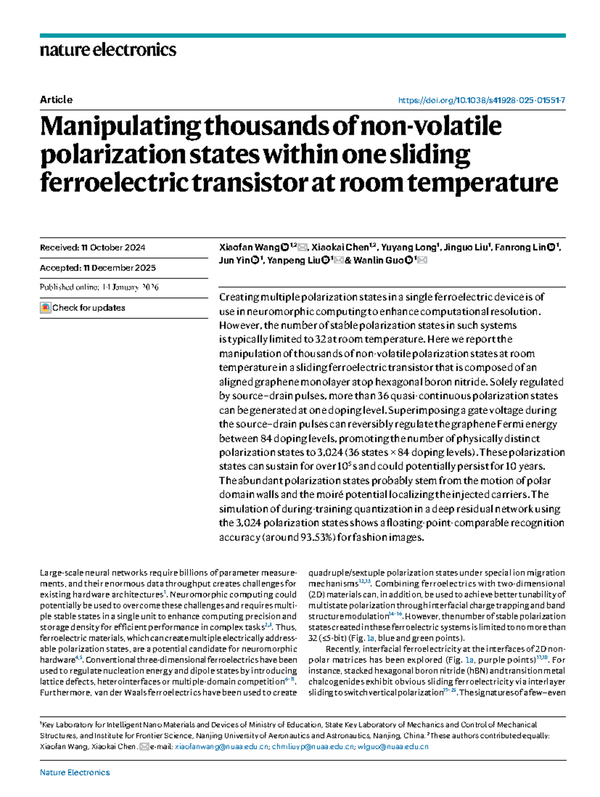 Manipulating 3,024 Polarization States in a Sliding Ferroelectric ...