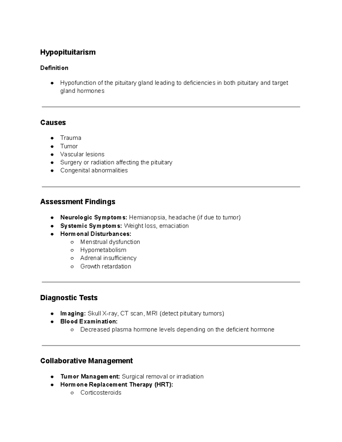 Hypopituitarism - prelim notes - Hypopituitarism Definition ...