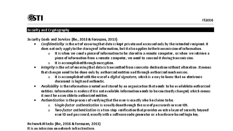IT2006 Security and Cryptography: Goals, Services, and Network Attacks ...