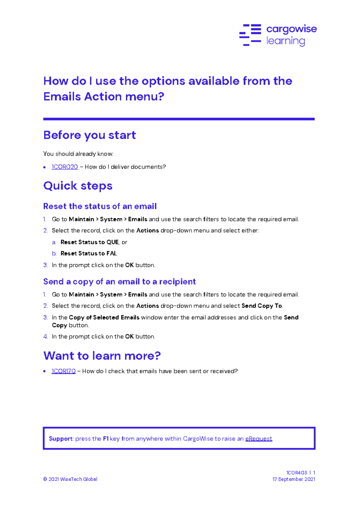 Using the Emails Action Menu: A Guide for 1COR020 - Studocu
