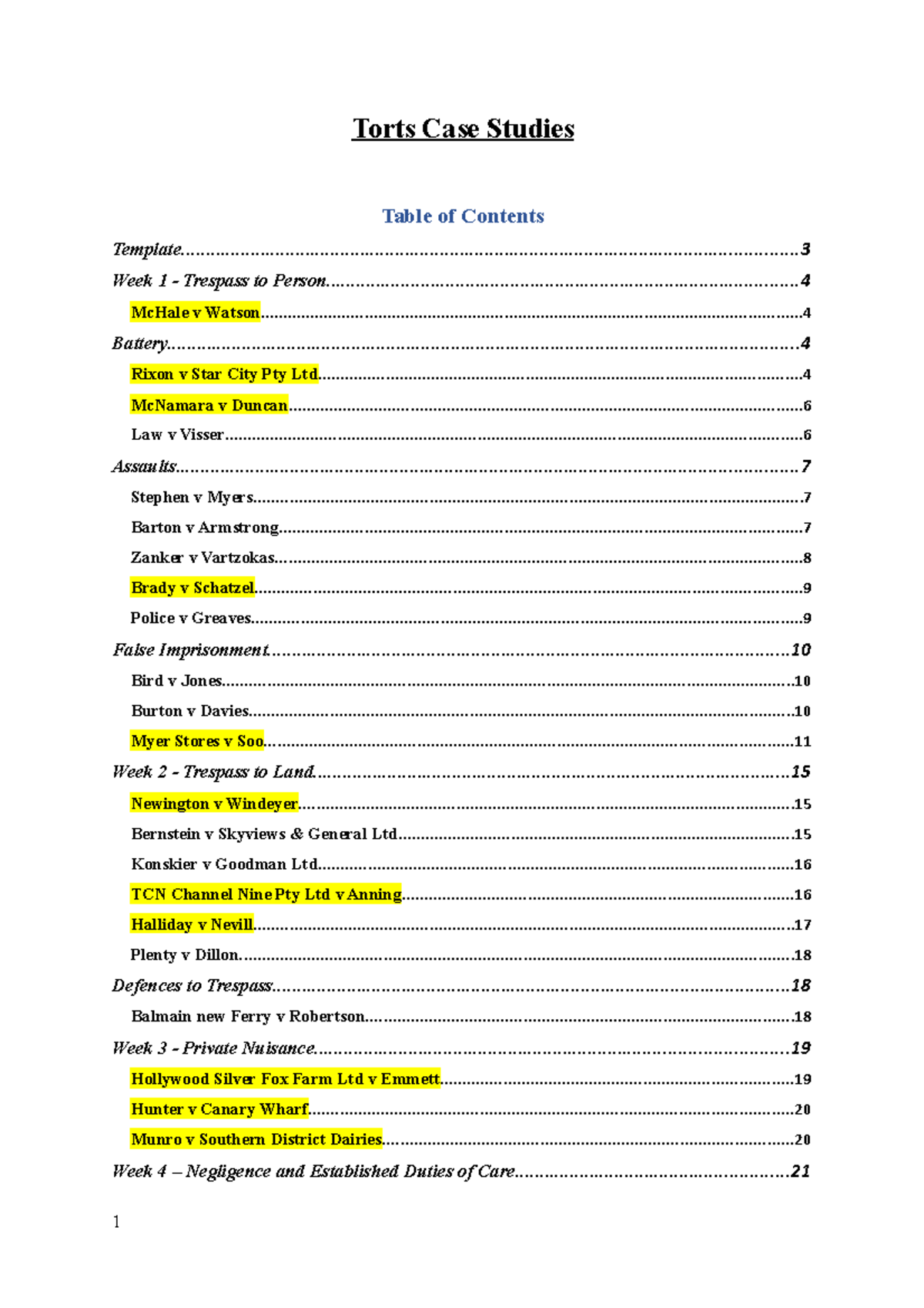 LLB102 Torts Case Studies: Key Cases and Legal Principles - Studocu