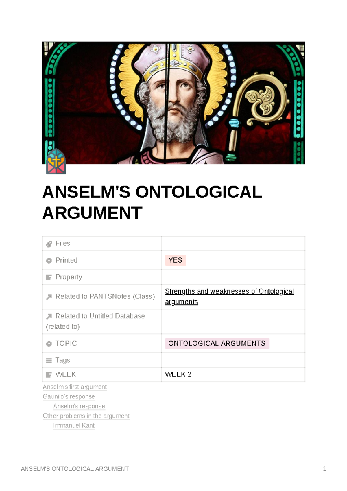 Eduqas RS: Anselm's Ontological Argument Overview and Analysis - Studocu