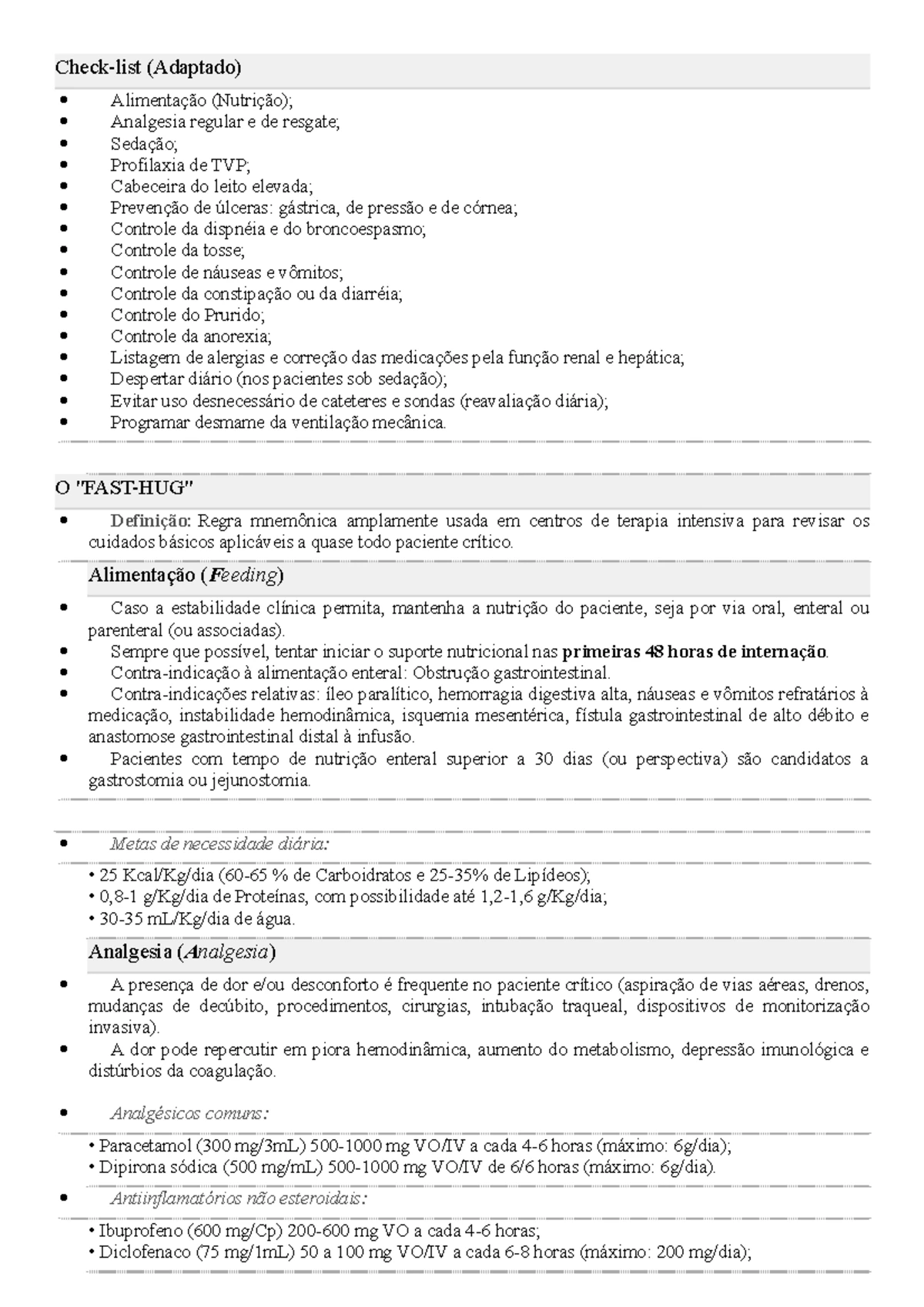 FAST-HUG - resumo - (Adaptado) Analgesia regular e de Profilaxia de ...