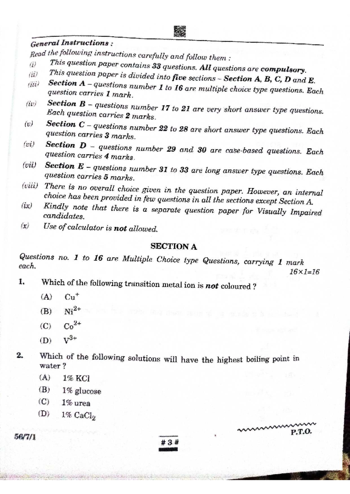 General Instructions for Question Paper: 33 Questions Breakdown - Studocu