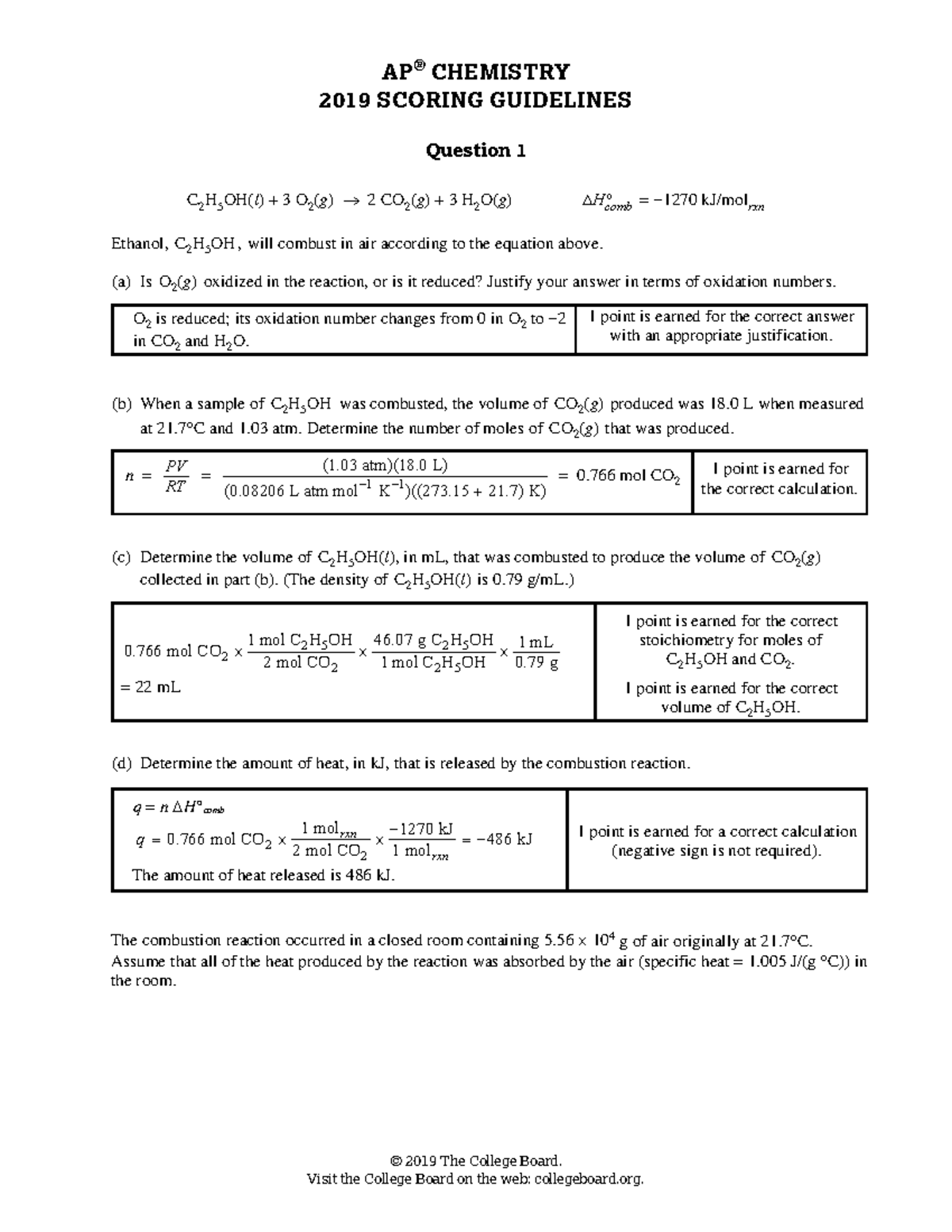 AP Chemistry 2019 FRQ Solutions and Explanations - Studocu