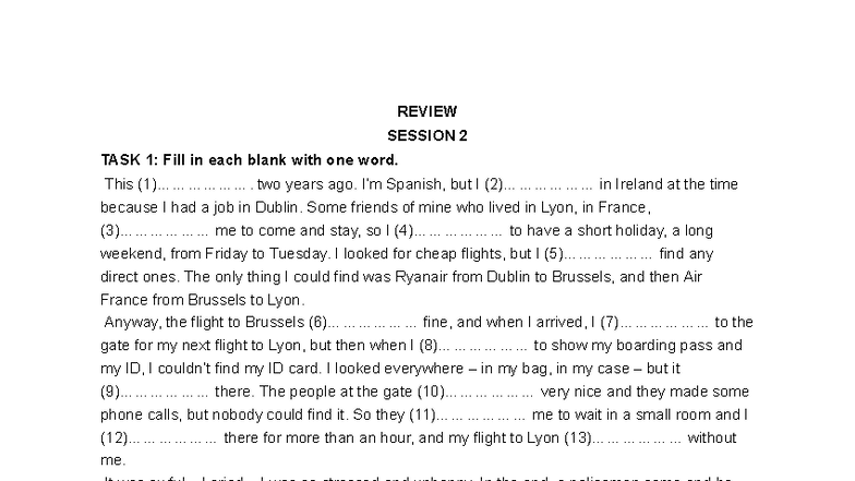 CE2 Minitest Session 2: Fill in the Blanks Exercise - Studocu