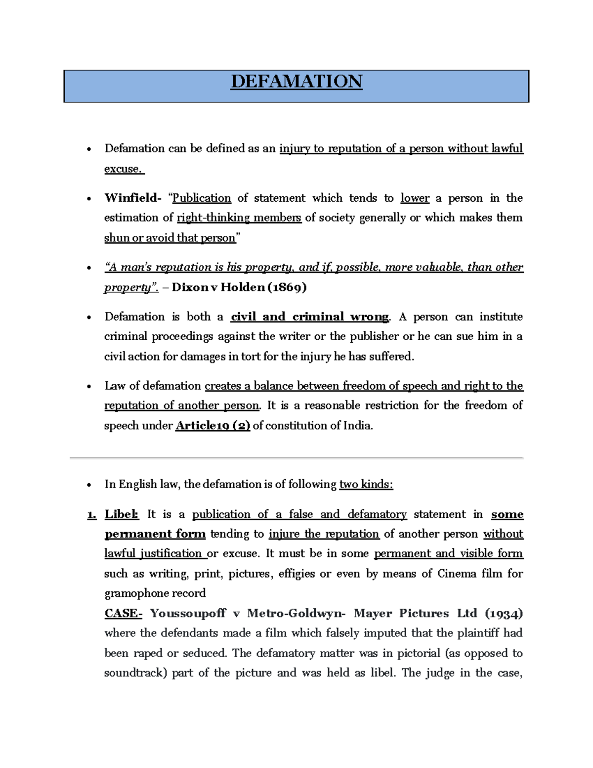 05-Defamation - Comprehensive Study Notes on Legal Principles - Studocu