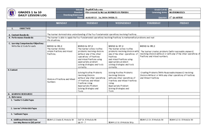 DLL Mathematics 6 Q1 W7: Daily Lesson Log on Dividing Decimals - Studocu