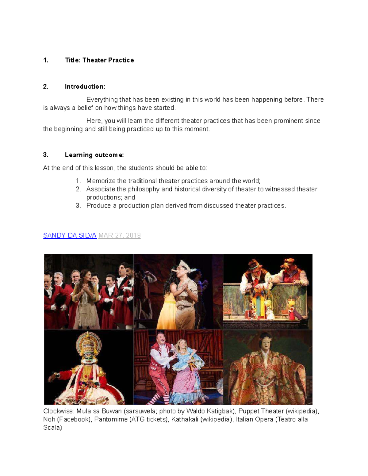 Title: THR 101: Introduction to Global Theater Practices and Production ...