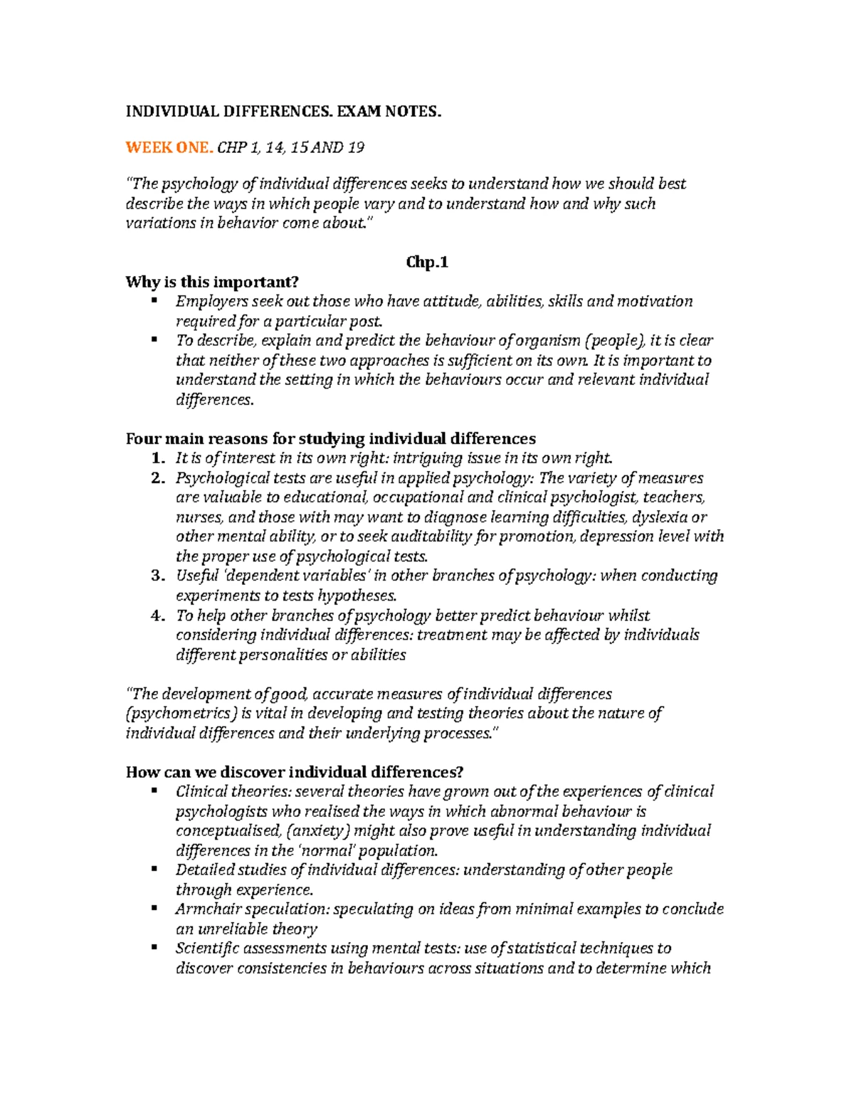 Psychology UNIT 1 EXAM PREP SCSA - Summary of Key Concepts - Studocu