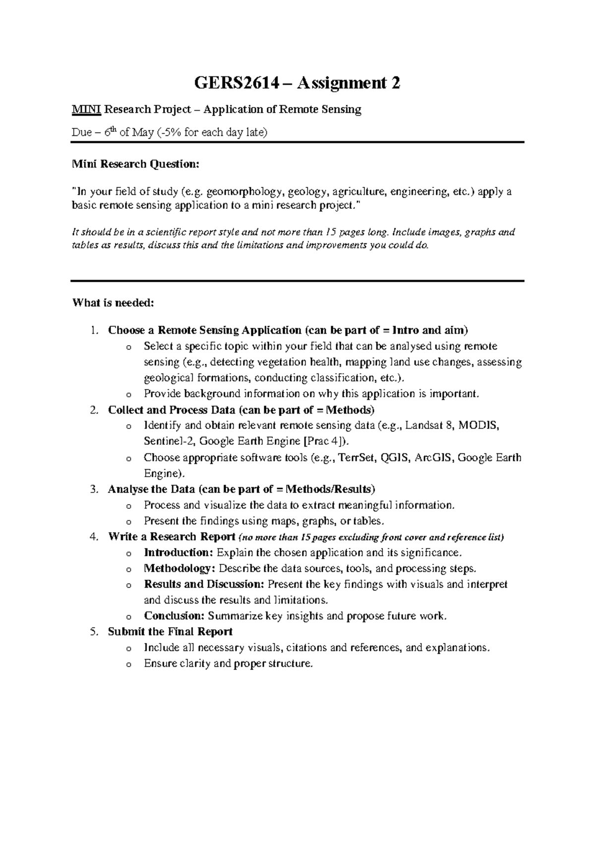 GERS2614 - Assignment 2: Mini Research Project on Remote Sensing ...