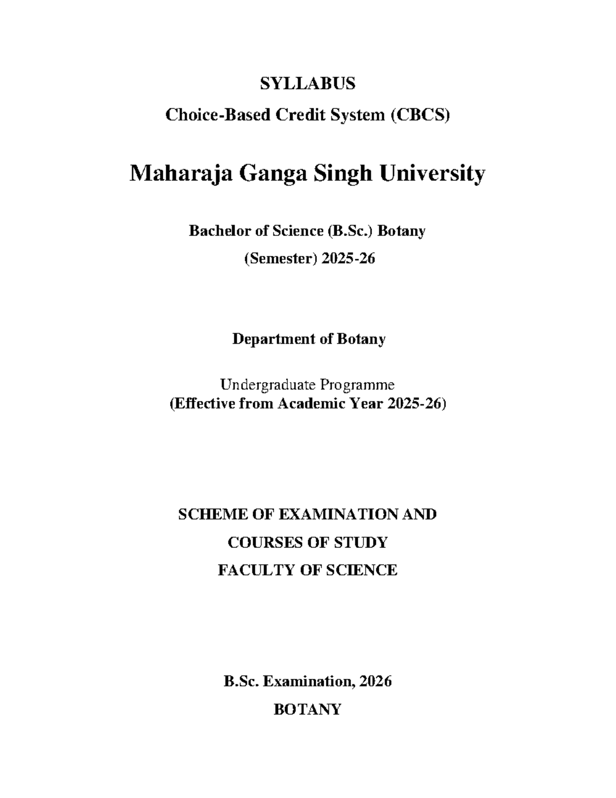 B.Sc. Botany Syllabus 2026: Semester I Overview and Course Structure ...