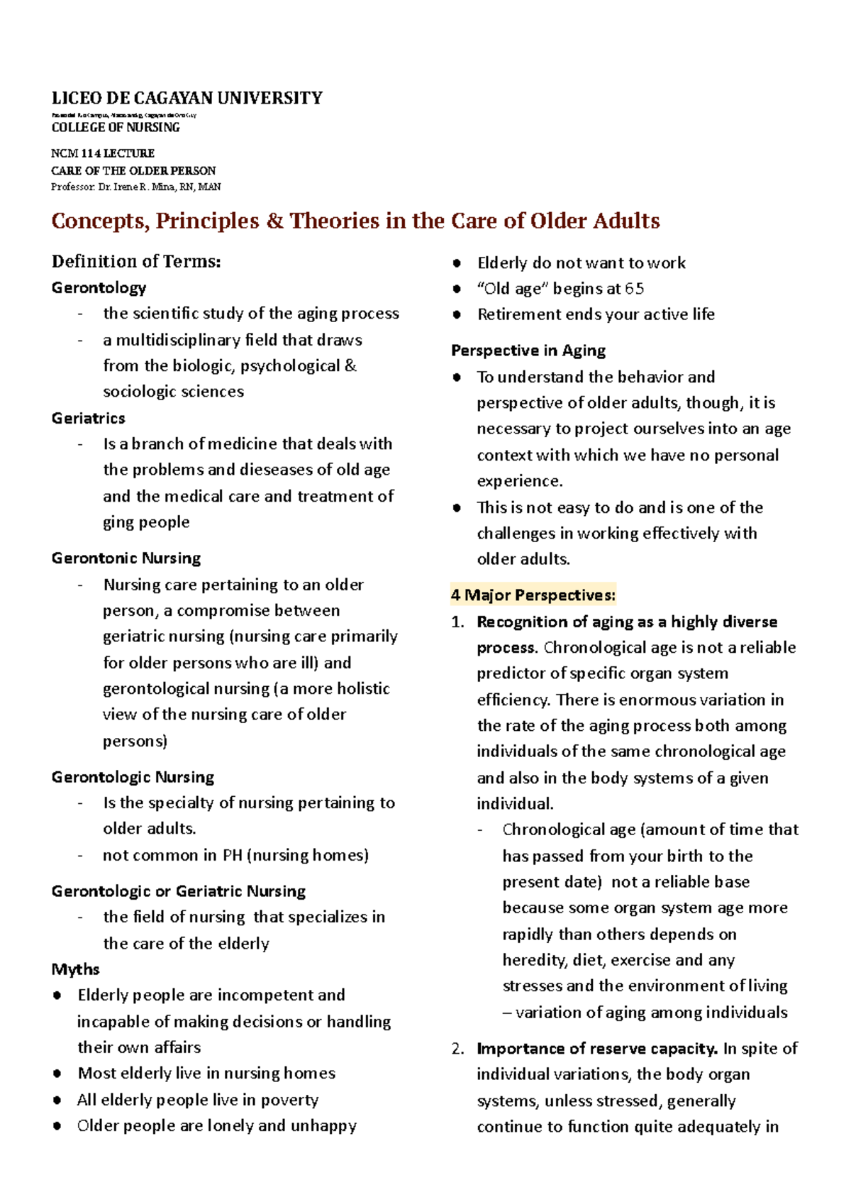 NCM 114 Prelim - Key Concepts & Theories in Older Adult Care - Studocu