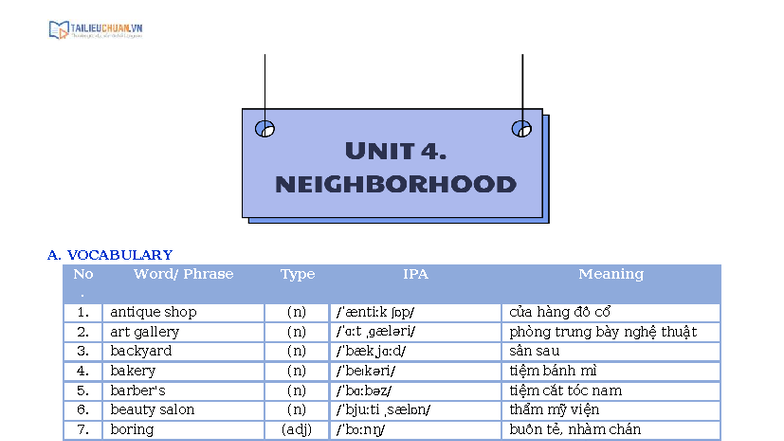 Unit 4 Vocabulary and Grammar Notes - K6 Global Success - Studocu