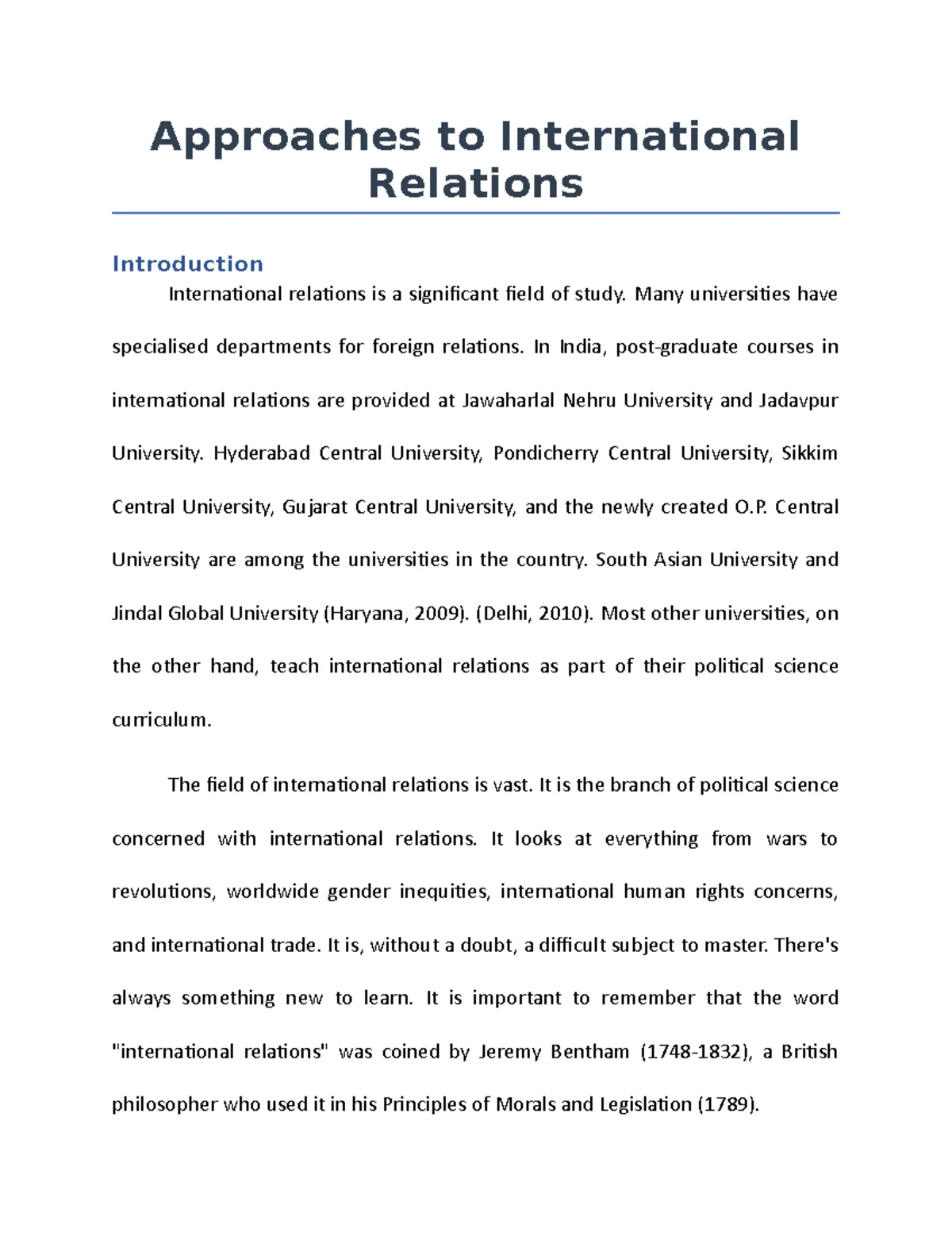 Approaches to International Relations - Approaches to International ...