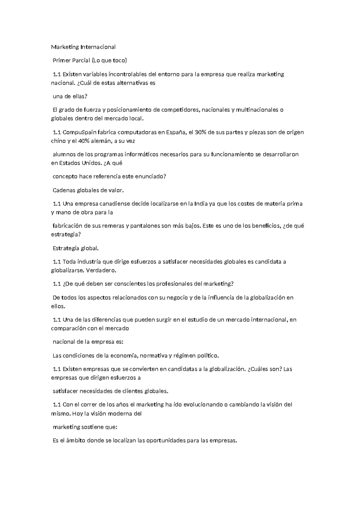 Marketing Internacional 1er Parcial: Conceptos Clave y Estrategias ...